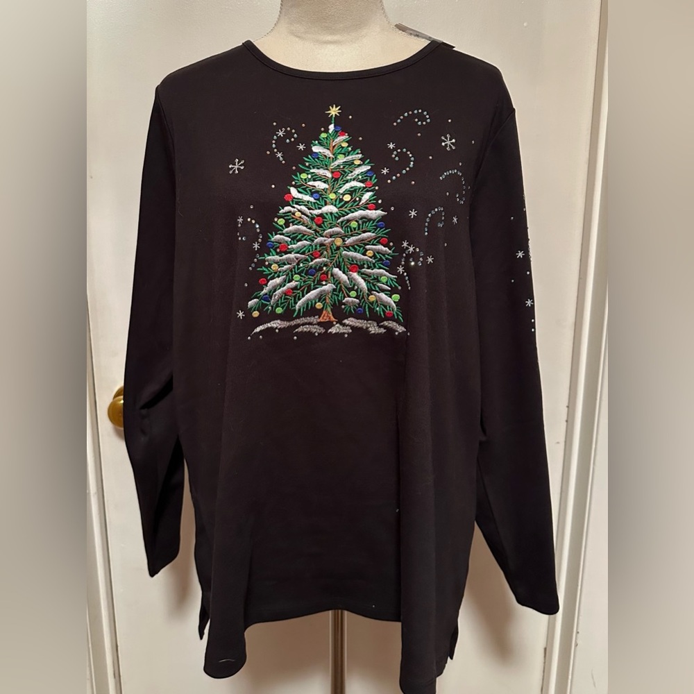 Quacker Factory Black Christmas Tree Tunic